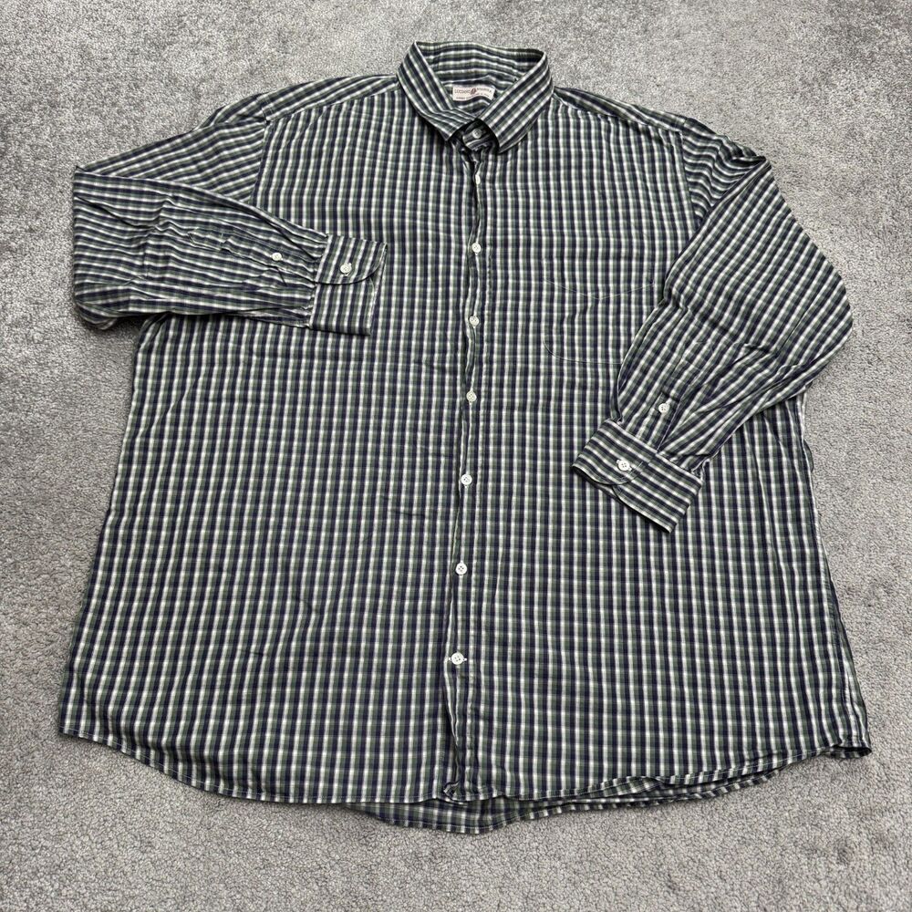 Vintage Luciano Barbera Button Up Shirt Mens 3XL Plaid Green Long Sleeve Italy